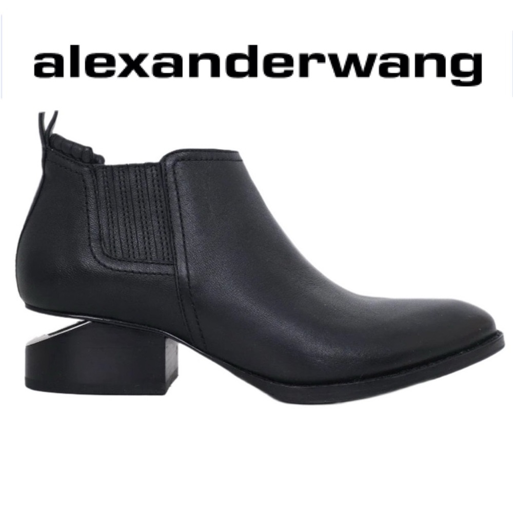 Alexander Wang Women's 8.5 Black Leather Kori Ankle Boots with Silver Cutout
